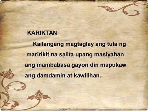 kariktan kahulugan sa tula|Ano ang Tula, Uri, Elemento at Mga Halimbawa Nito.